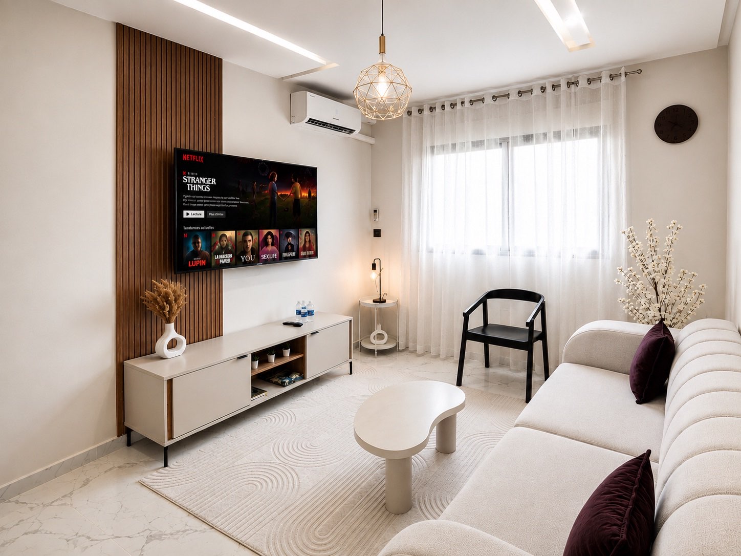 Salon moderne d'un appartement Daribnb à Tanger