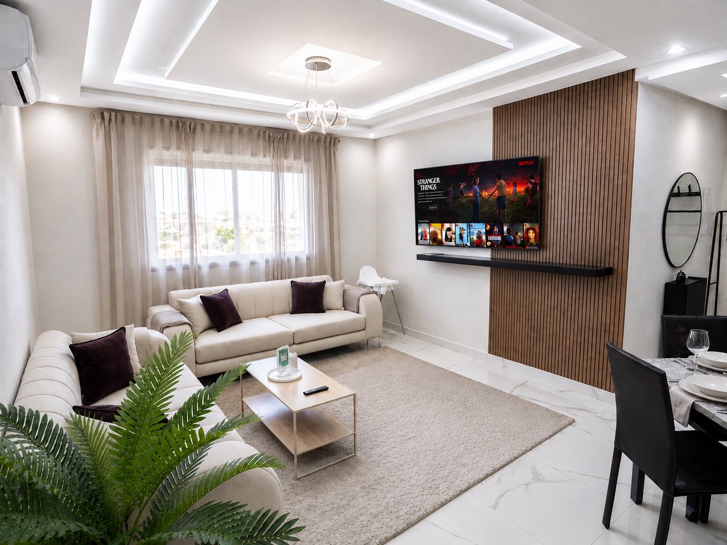 Salon cosy d'un appartement Daribnb à Tanger